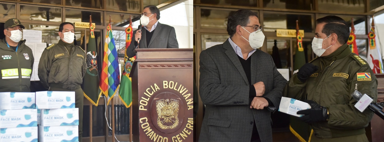 Policía Boliviana y FF.AA. reciben más de 60 mil barbijos de parte de la CBN